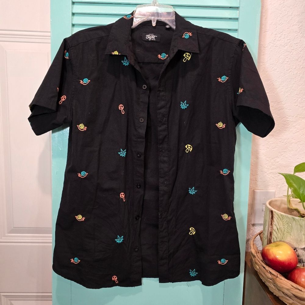 Black Short-Sleeve Shirt with Colorful Embroidery